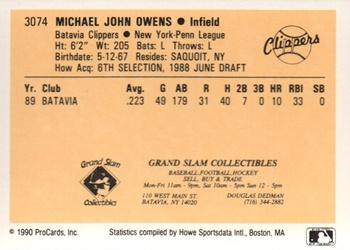 1990 ProCards #3074 Mike Owens Back