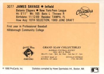 1990 ProCards #3077 Jim Savage Back