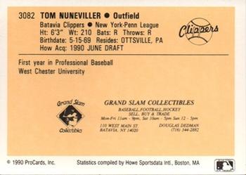 1990 ProCards #3082 Tom Nuneviller Back