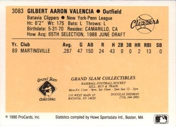 1990 ProCards #3083 Gil Valencia Back