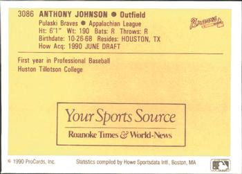 1990 ProCards #3086 Anthony Johnson Back