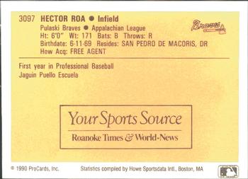 1990 ProCards #3097 Hector Roa Back