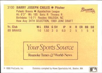 1990 ProCards #3100 Barry Chiles Back