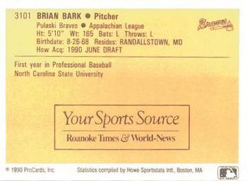 1990 ProCards #3101 Brian Bark Back
