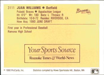 1990 ProCards #3111 Juan Williams Back