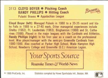 1990 ProCards #3113 Cloyd Boyer / Randy Philips Back