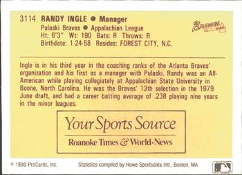 1990 ProCards #3114 Randy Ingle Back