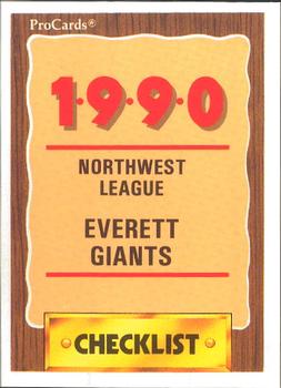 1990 ProCards #3116 Everett Giants Checklist Front