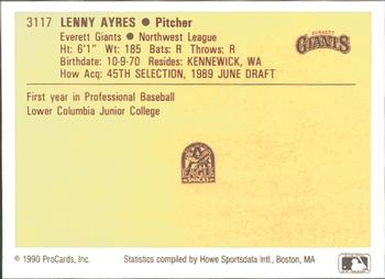 1990 ProCards #3117 Lenny Ayres Back