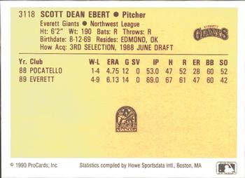 1990 ProCards #3118 Scott Ebert Back