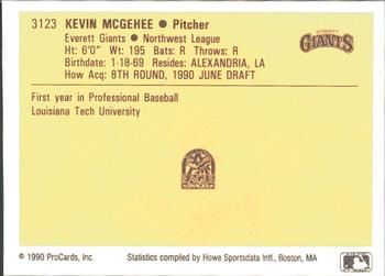 1990 ProCards #3123 Kevin McGehee Back