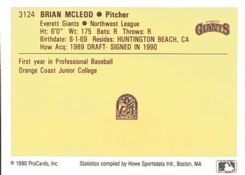 1990 ProCards #3124 Brian McLeod Back