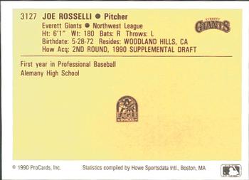 1990 ProCards #3127 Joe Rosselli Back