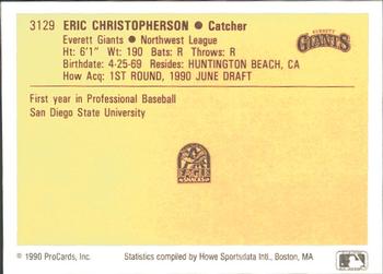 1990 ProCards #3129 Eric Christopherson Back