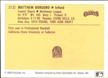 1990 ProCards #3132 Mate Borgogno Back