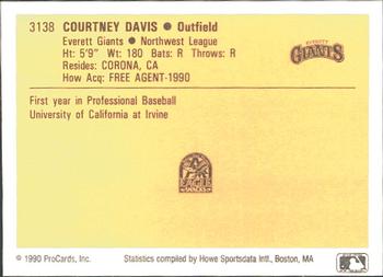 1990 ProCards #3138 Courtney Davis Back