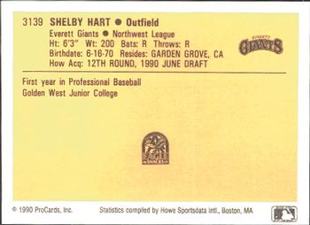 1990 ProCards #3139 Shelby Hart Back