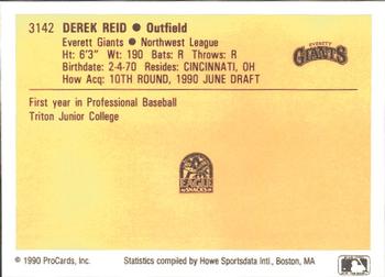 1990 ProCards #3142 Derek Reid Back