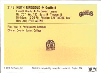 1990 ProCards #3143 Keith Ringgold Back