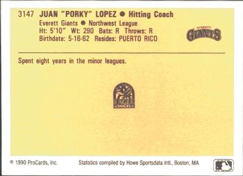 1990 ProCards #3147 Juan Lopez Back