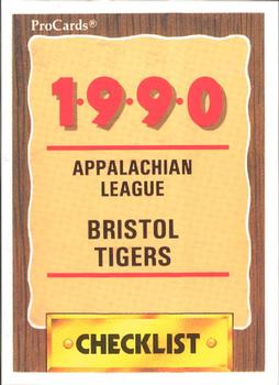 1990 ProCards #3148 Bristol Tigers Checklist Front