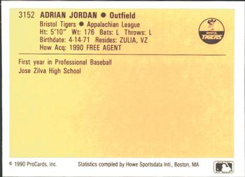 1990 ProCards #3152 Adrian Jordan Back