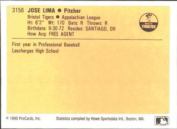 1990 ProCards #3156 Jose Lima Back