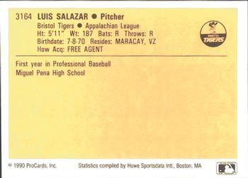 1990 ProCards #3164 Luis Salazar Back