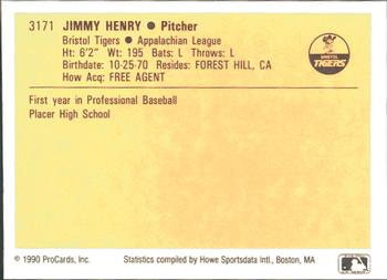 1990 ProCards #3171 Jimmy Henry Back