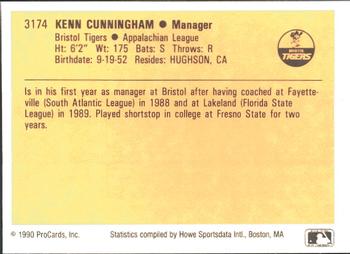 1990 ProCards #3174 Kenn Cunningham Back