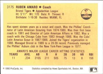 1990 ProCards #3175 Ruben Amaro Back