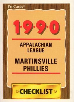 1990 ProCards #3177 Martinsville Phillies Checklist Front