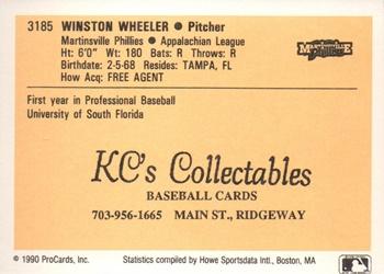 1990 ProCards #3185 Winston Wheeler Back