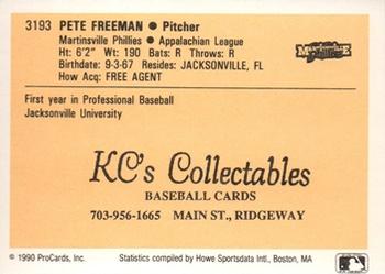 1990 ProCards #3193 Pete Freeman Back