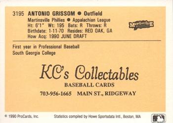 1990 ProCards #3195 Antonio Grissom Back