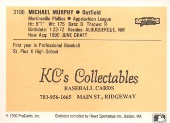 1990 ProCards #3198 Mike Murphy Back