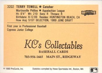1990 ProCards #3202 Terry Tewell Back