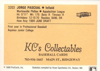 1990 ProCards #3203 Jorge Pascual Back