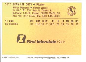 1990 ProCards #3212 Sean Doty Back