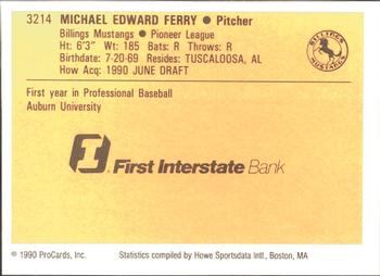 1990 ProCards #3214 Mike Ferry Back