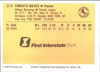 1990 ProCards #3219 Ernesto Nieves Back