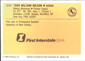 1990 ProCards #3232 Todd Wilson Back