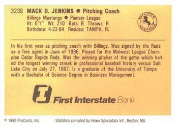 1990 ProCards #3239 Mack Jenkins Back