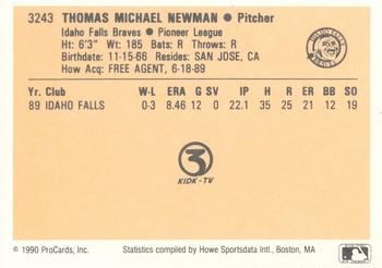 1990 ProCards #3243 Tom Newman Back