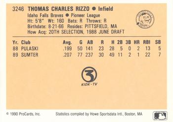1990 ProCards #3246 Tom Rizzo Back