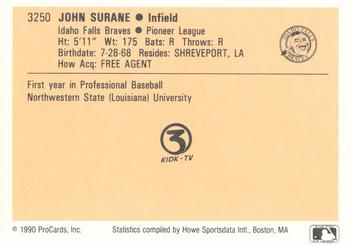 1990 ProCards #3250 John Surane Back