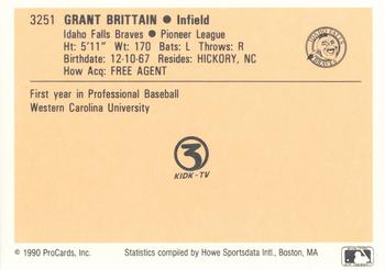1990 ProCards #3251 Grant Brittain Back