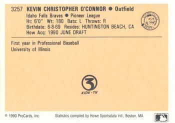 1990 ProCards #3257 Kevin O'Connor Back
