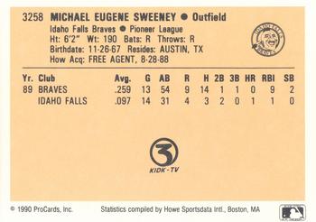 1990 ProCards #3258 Michael Sweeney Back