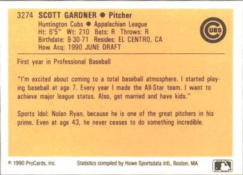 1990 ProCards #3274 Scott Gardner Back